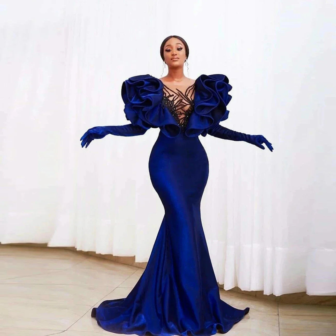 vmtvr  - New Women's Royal Blue Elegant Mermaid Evening Dresses Handmade Ruffled Women's Ball Dresses Customized Gowns Can Be Sized Plus