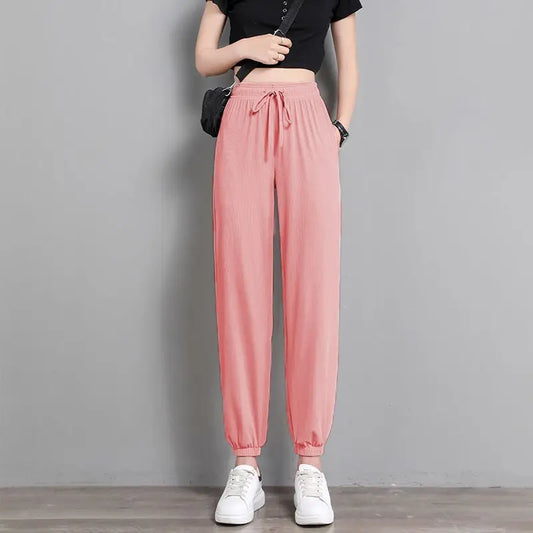 vmtvr Harajuku Women New Solid Casual Sweatpants Korean Fashion Summer Thin Loose High Waist Drawstring Pocket Joggers Sports Trousers