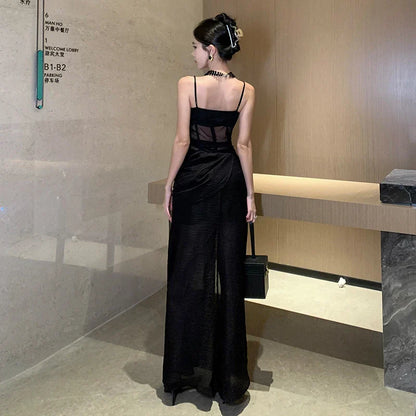 vmtvr  -  Elegant Black Long Dresses for Women Summer New French Sexy Fashion Sleeveless Split Birthday Evening Party Female Clothing