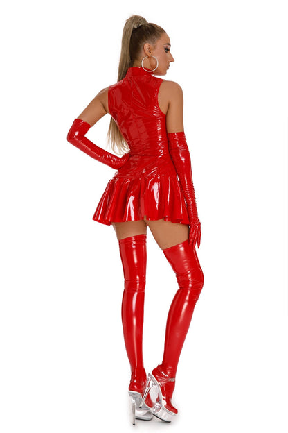 Sexy Womens Dress Clubwear Wetlook Latex Bodycon Costume Glossy Zipper Wet Look Pu Leather Sleeveless Pleated Dresses