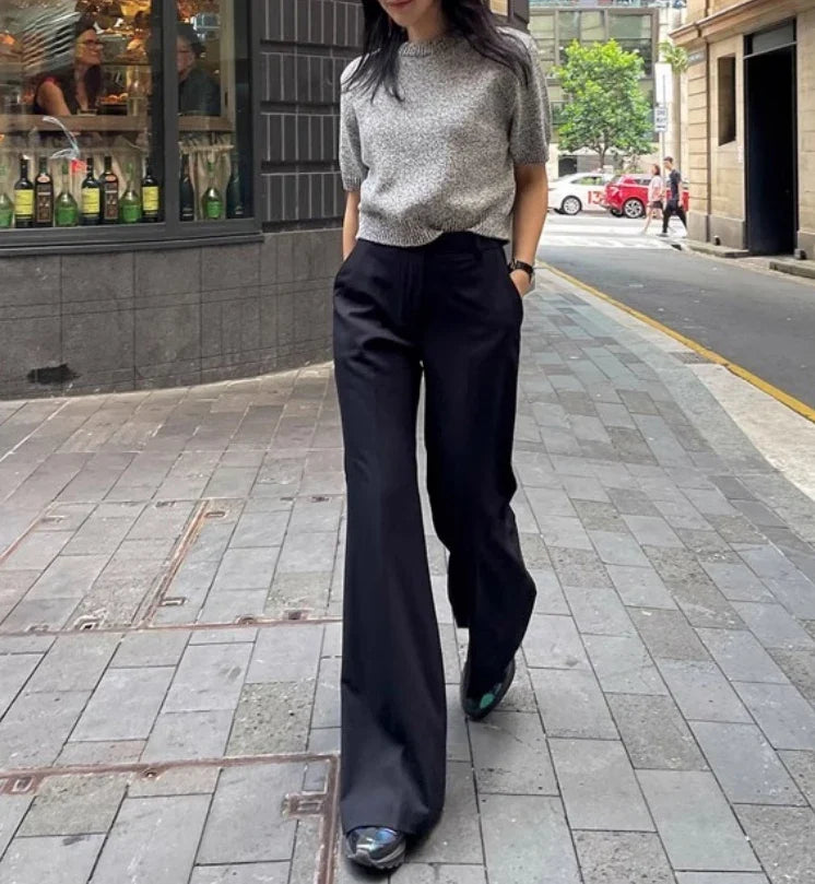 vmtvr Chic Flare Pants  Office Ladies Casual Loose Floor Length Suits Pants Straight Women 2024 Summer Autumn High Waist