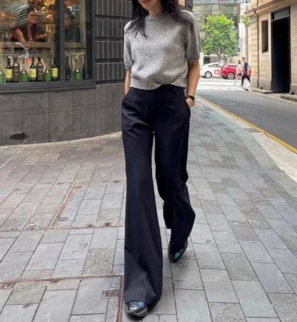 vmtvr Chic Flare Pants  Office Ladies Casual Loose Floor Length Suits Pants Straight Women 2024 Summer Autumn High Waist