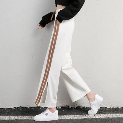 vmtvr Women Fashion Striped Pants Korean Casual Streetwear Loose Ankle Length Pants Summer All Match Female Slits Sweatpants