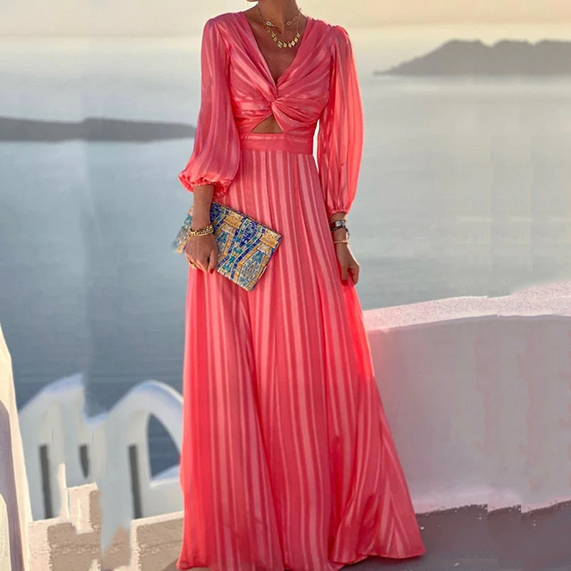 vmtvr Sexy Deep V Neck Draped Satin Party Dress Women Spring Solid Hem Pleated Long Dress Autumn Long Sleeve Maxi Beach Dress Vestidos