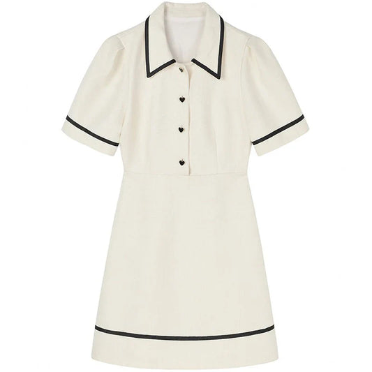 vmtvr  -  Summer Short Sleeve Polo Shirt Dress Women Fashion Preppy Style Polo Collar Clash Mini Dress Cute Solid Y2K Party Clothing