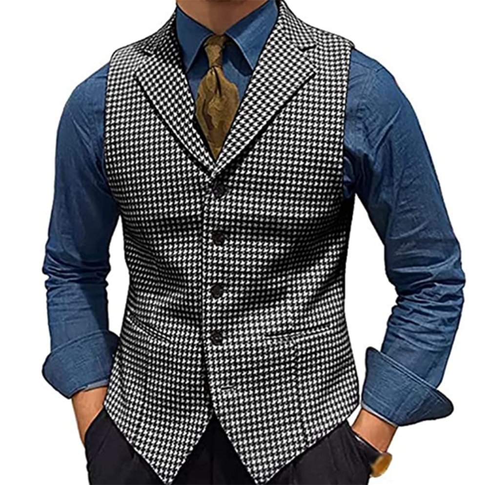 jiaabc Multicolor Houndstooth Pattern Men's Suit Vest Waistcoat Wedding Clothing Tailored Party Wear Business Casual Dress V-Neck Top