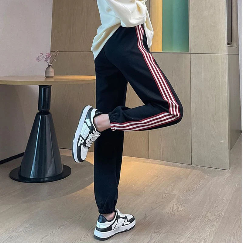 vmtvr High Waist Women Sweatpants Korean Fashion Striped Loose Ankle Length Pants Female Summer All Match Streetwear Harem Pants