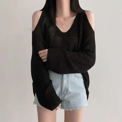 vmtvr Spring Summer Autumn Fashion Casual Solid Hollow Out Pullover Women's Soft Slim Tees Knitted Gentle Sexy Loose Sweater Top