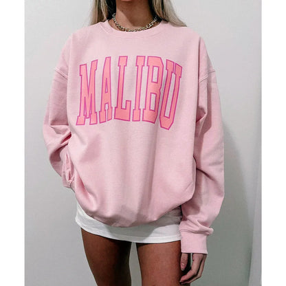 -Retro sports style outfit streetwear 90s fashion Malibu Pink Women Oversize Style Loose Cotton Pullovers Long Sleeve Crewneck Autumn Sweatshirts Ins Fashion Casual Jumpers