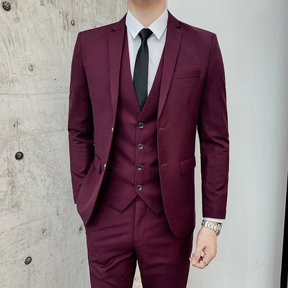 jiaabc Blazers Jacket Pants Vest 3 Pcs Set / Fashion New Men's Casual Boutique Business Solid Color Slim Dress Suit Coat Trousers