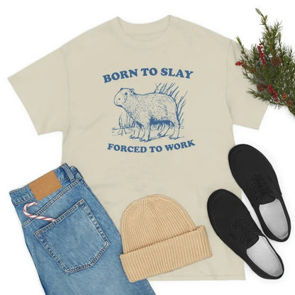 Born to Slay Funny Meme T-Shirts for Women Sassy Cute Cartoon Animal Printed Graphic Tees Sarcastic Lazy T Shirt Vintage Tops