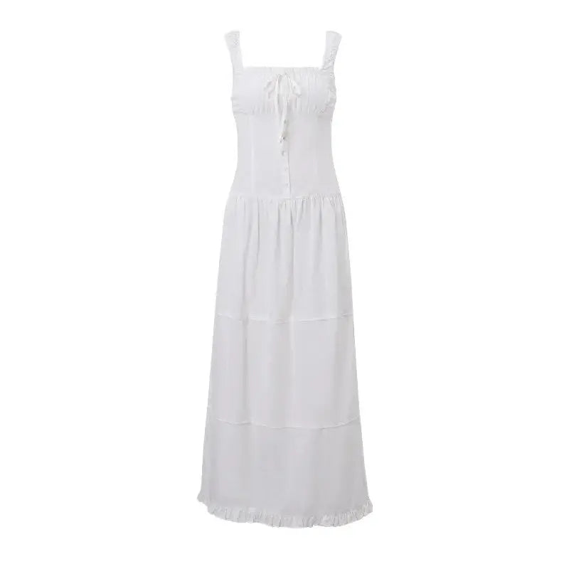 vmtvr  -  French Sexy White Pure Desire Elegant Summer Dress - Ruffle Slimming Long Dress for Women, Chic Vacation Attire