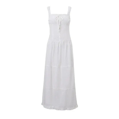 vmtvr  -  French Sexy White Pure Desire Elegant Summer Dress - Ruffle Slimming Long Dress for Women, Chic Vacation Attire