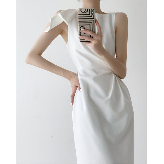 Summer Sleeveless White Female Dress White Korean Chic French Casual Bow Woman Pencil Midi Vest Dress Women Vestido De Mujer New