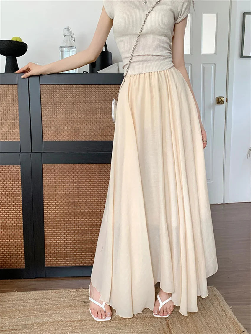 vmtvr Cotton A-Line Skirts Loose Fashion New Women Minimalist Summer All Match Casual Gentle Office Lady Streetwear