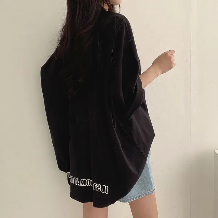 -Fall Outfits Long Sleeve Top - Spring Solid Simple Oversized Tshirt Summer Women Harajuku Long T Shirt Goth T-shirts Split White Black Long Sleeve Tops