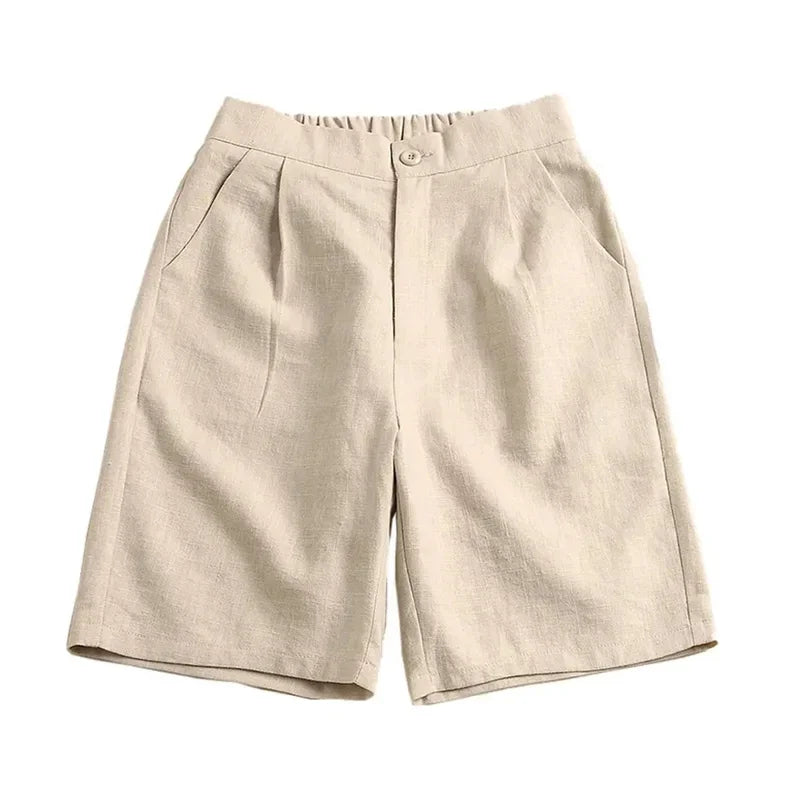 vmtvr Khaki Solid Casual Linen Cotton Elastic High Waist Wide Leg Button Loose Women's Shorts Korean Fashion Summer Shorts