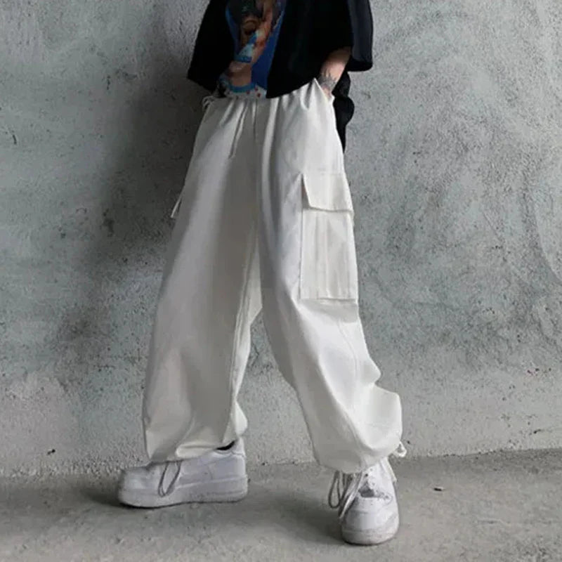 vmtvr Harajuku Women Cargo Pants Japan Style Casual Big Pocket Wide Leg Pants Summer All Match Female Loose Straight Trousers