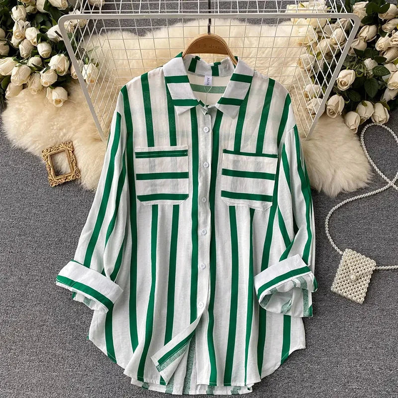 vmtvr Summer Women Striped Shirt Fashion Streetwear Female Patchwork Sun Protection Shirts Oversize 5Xl Korean Casual Loose Tops