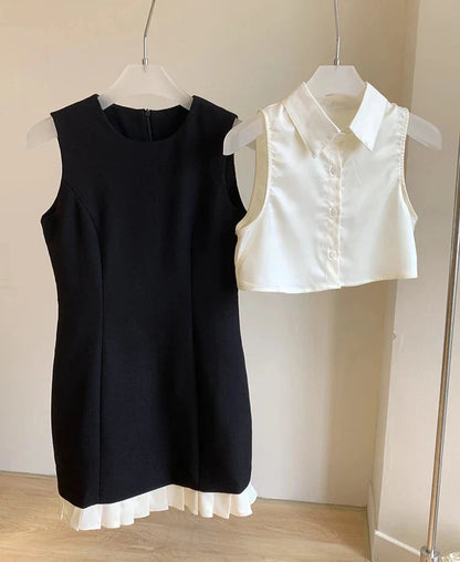 vmtvr  -  Black Sweet Bow Chic Button Casual Women Dresses Summer Contrast Color Classic Sleeveless Fashion Simple Female Dresses