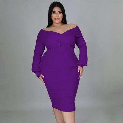 vmtvr - Elegante Sexy Backless Long Sleeve Plus Size Dress Chic Off Shoulder Party Evening Dress Vestidos De Mujer Elegantes Para Fiesta