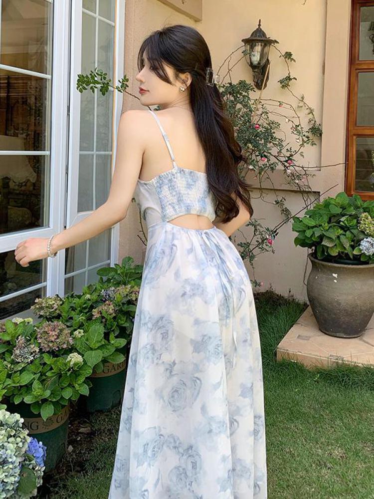 vmtvr Lady Summer Backless Beach Sexy Dress Ladies Slip Holiday Chiffon Sundress Women High Waist Sleeveless Slim Sweet Dress Midi New