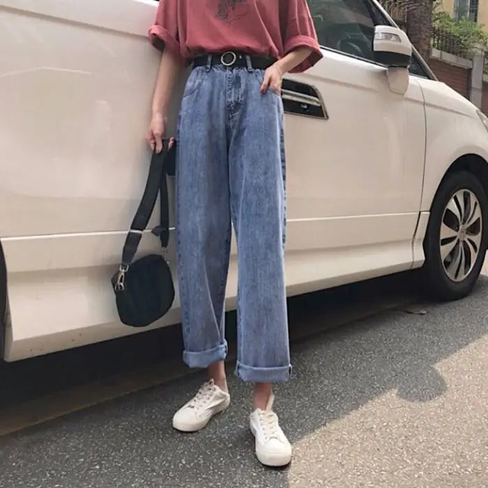 vmtvr Boyfriend Jeans Women Summer Denim Solid High Waist Loose Casual Straight Korean Streetwear Lady Trouser Vintage Harem Long Pant