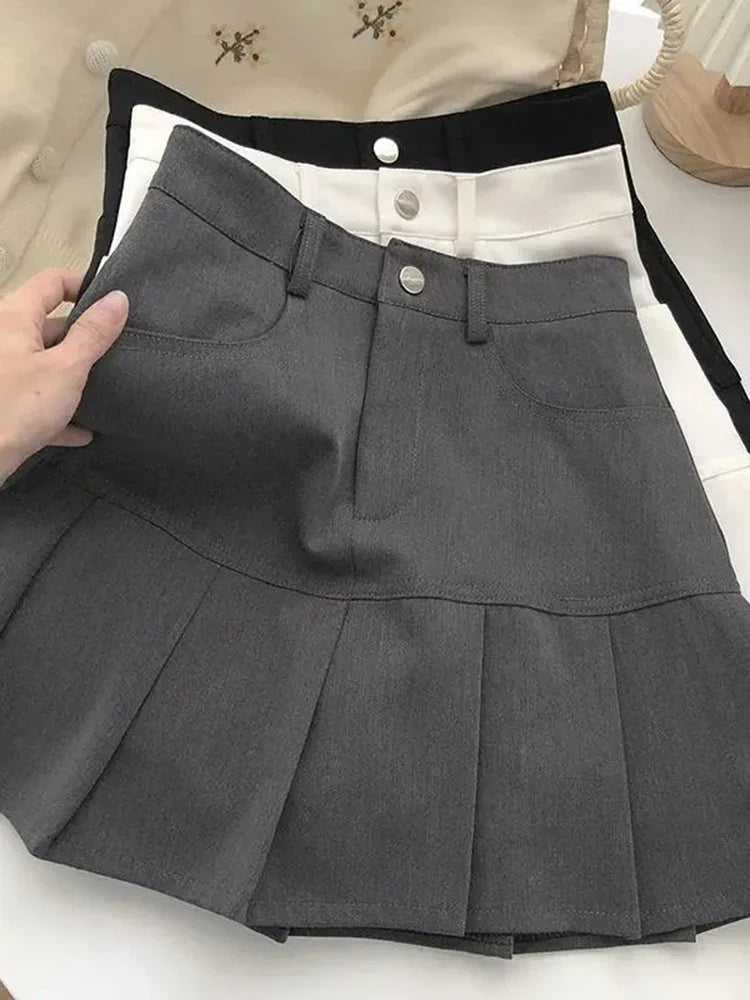 vmtvr Korean Sexy High Waist Harajuku Pleated Skirt Women Preppy Style Y2K A Line Mini Skirts Summer Uniforms Safety Pants Skirt