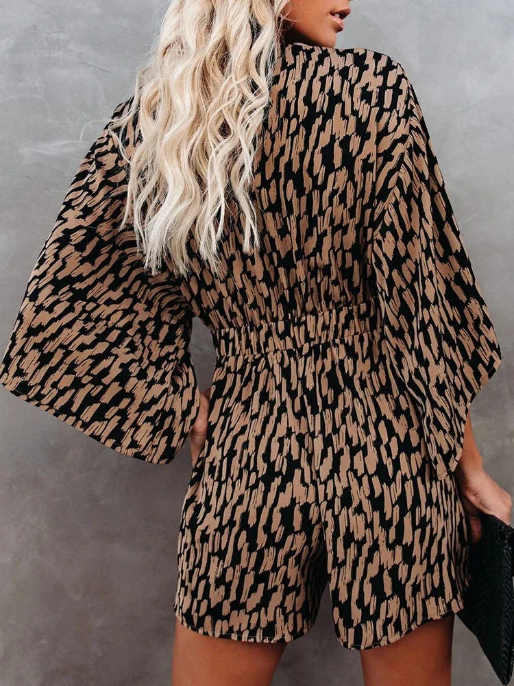 vmtvr 2024 Sexy Leopard Print Bowknot Wide Leg Romper Overalls Women Casual Loose Oversized Summer Female Playsuits Short Jumpsuits
