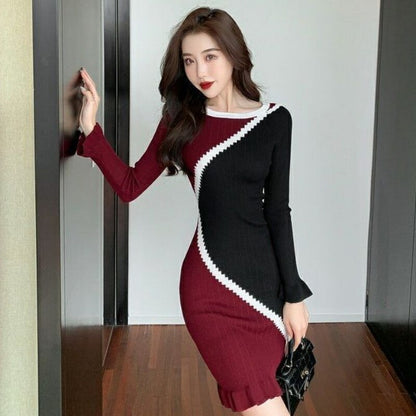 vmtvr Korean Elegant Womens Libertin Sweater One-piece Dress for Party Fashion Sexy Night Club Evening Knit Dresses Woman Bodycon Wrap