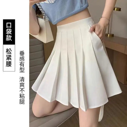 vmtvr  -  Women Pleated Skirt Black JK A-line Short Dress Clothing Vintage High Waist Streetwear Sweet Chic Sexy Casual Slim Solid