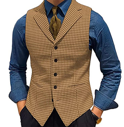 jiaabc Multicolor Houndstooth Pattern Men's Suit Vest Waistcoat Wedding Clothing Tailored Party Wear Business Casual Dress V-Neck Top