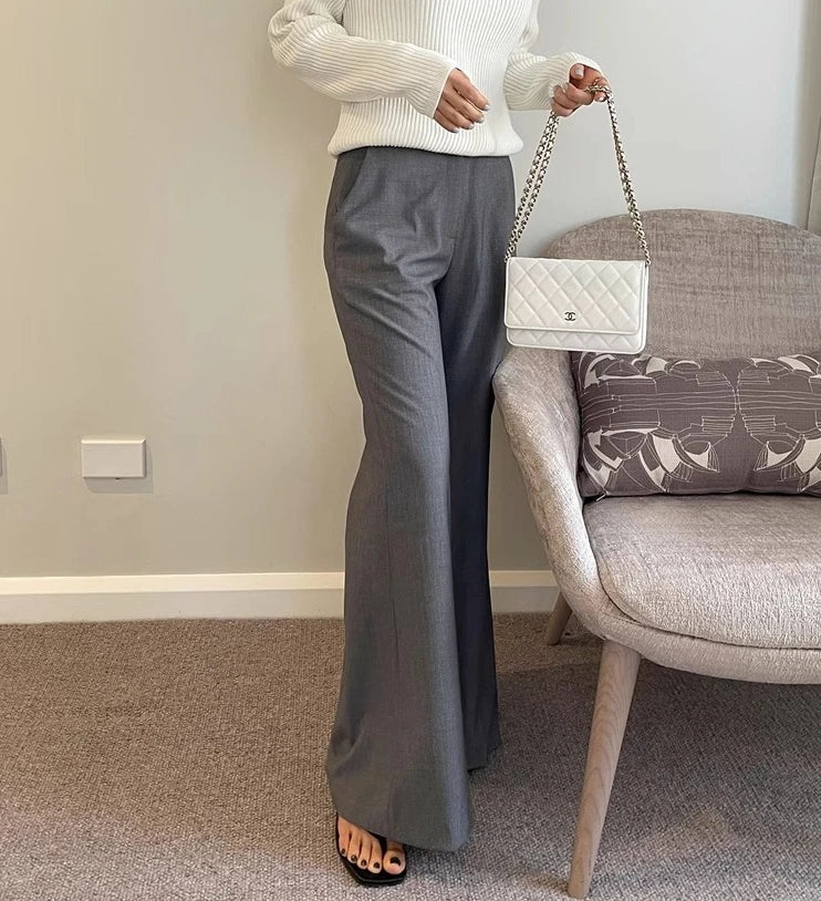 vmtvr Chic Flare Pants  Office Ladies Casual Loose Floor Length Suits Pants Straight Women 2024 Summer Autumn High Waist