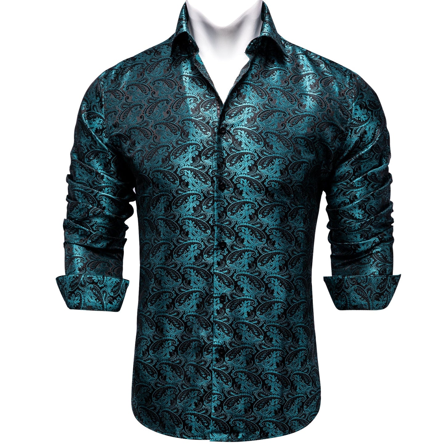 Men's Long Sleeve Black Paisley Silk Dress Shirts Casual Tuxedo Social Shirt Luxury Designer Men Clothing