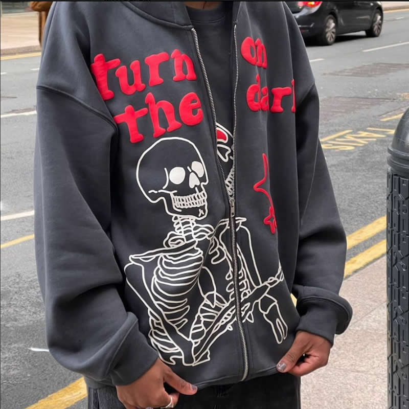 Y2k Men Emo Streetwear Skeleton Hoodie Zip Up Sweatshirts Alt Fairy Grunge Pullover Oversized Gothic Jacket Tops Hoodies Clothes