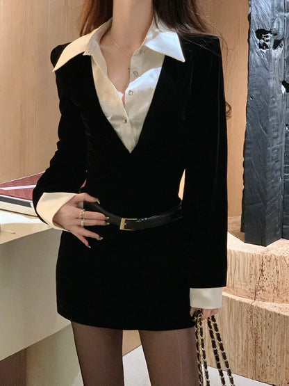 vmtvr --Spring Black Elegant Dress Women Sexy Patchwork Y2K Designer Mini Dress Female Casual Korean Fashion Slim Party Dress 2024 New