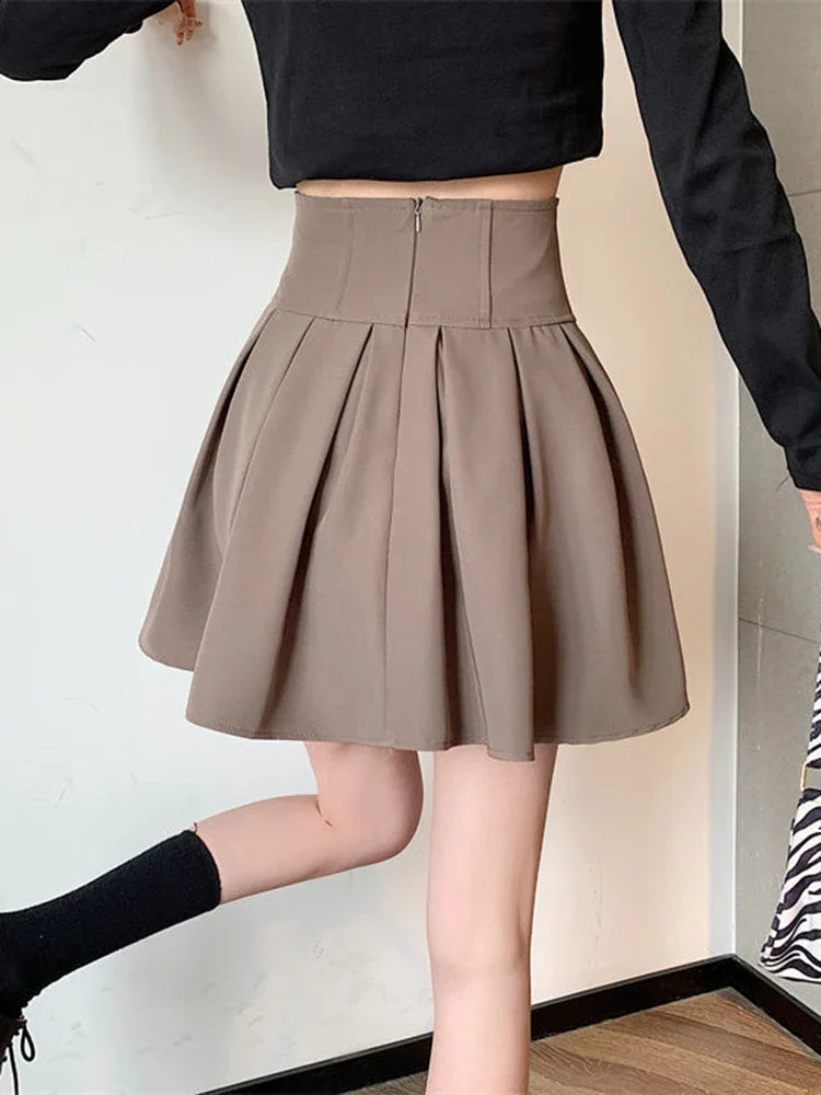 vmtvr Fashion Zipper Women Korean White Skirt Sweet High Waist Pleated A Line Mini Skirts Summer Preppy Style Female Dance Skirt