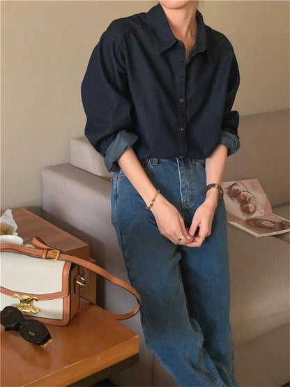 vmtvr Women Blouse Female Shirt Summer Womens Blouses Spring Maxi Blusas Casual Cowboy Vintage Long Sleeve Denim Oversize Loose Blue