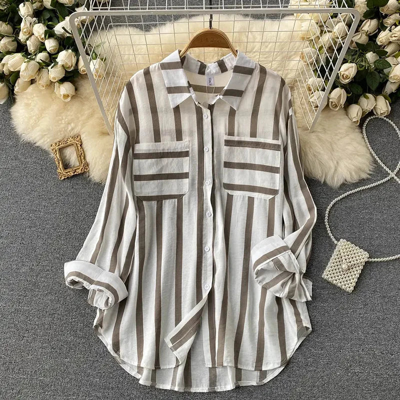 vmtvr Summer Women Striped Shirt Fashion Streetwear Female Patchwork Sun Protection Shirts Oversize 5Xl Korean Casual Loose Tops