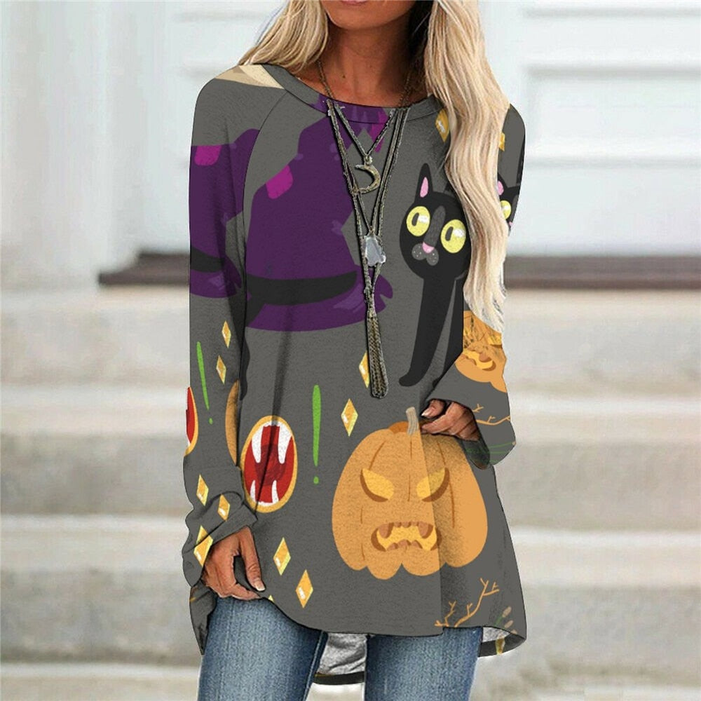 halloween Women Sweatshirts Pumpkin Ghost Printed Costume Halloween Dresses  New Female Cosplay Festival Clubwear Vintage Tops