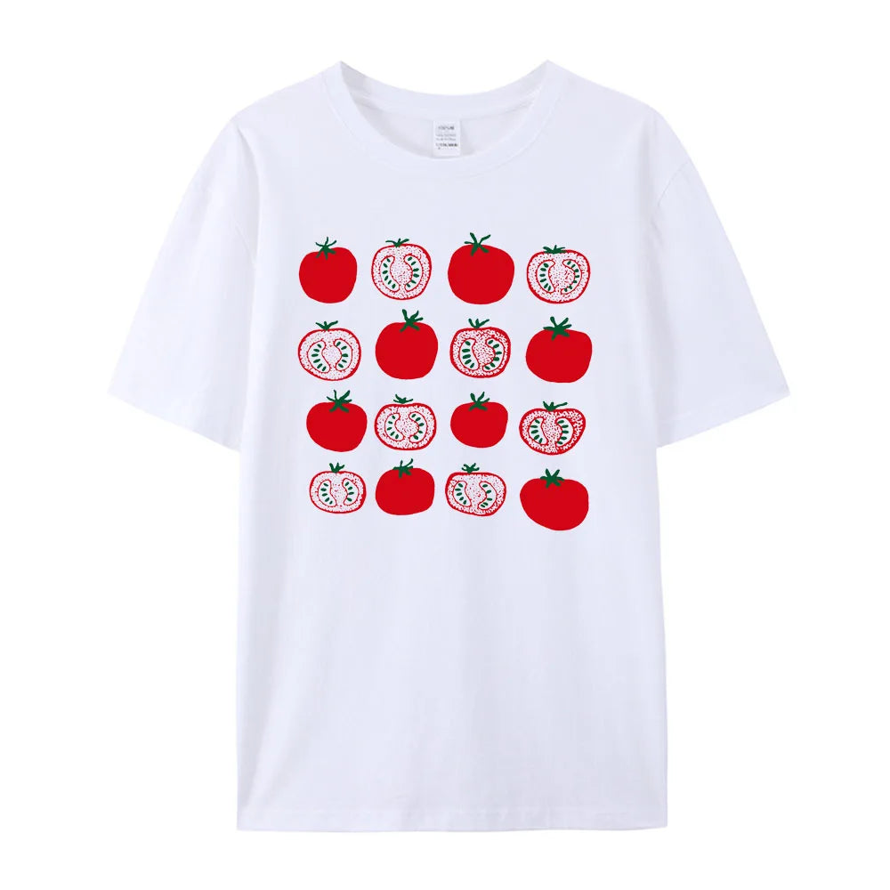 -Retro sports style outfit streetwear 90s fashion Cute Tomatoes Printing Female Graphic T Shirts Short Sleeve Loose Cotton Casual Summer Tops Tees Prairie Chic Aesthetic Shirts