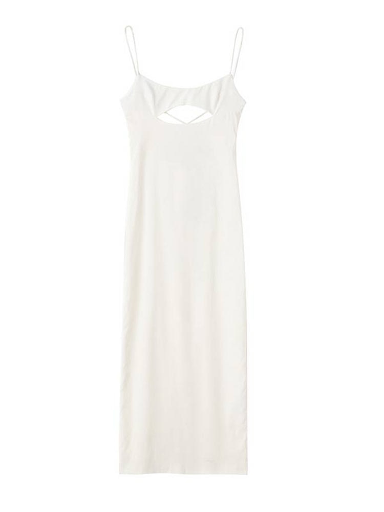 Women White Sexy Backless Split Maxi Dress Elegant Spaghetti Strap Hollow Out Bodycon Dress Female Sleeveless Party Club Dresses