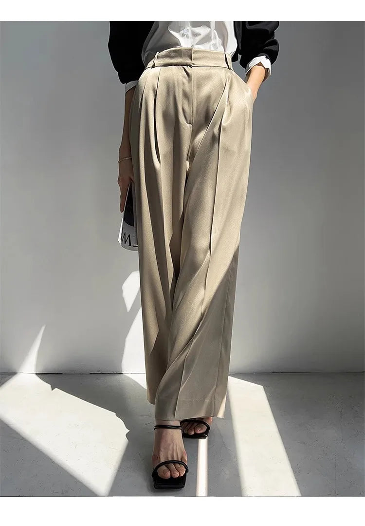vmtvr Chic Office Ladies Wide Leg Trousers Casual Loose Floor Length Suits Pants Straight Women 2024  Summer Autumn High Waist