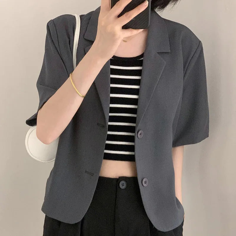 vmtvr Short Sleeve Suit Jacket Women Summer Thin High-End Trendy Casual Draping Petite Mini Suit Top Female Office Lady Coat Top New