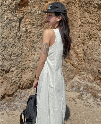 vmtvr  -  Sleeveless Long Dress Elegant Solid Tank Top Backless Dress Party Dress Holiday Wear Summer