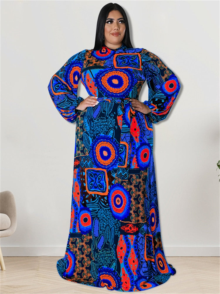 Wmstar Plus Size Party Dresses for Women Fall Clothes  Long Sleeve Printed  Africa Maxi Long Dress New Wholesale Dropshipping