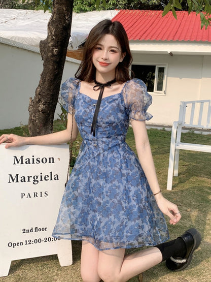 Vintage Flower Sexy Dress Women Summer Elegant Party Mini Dresses Female Designer Chic Holiday Korean Fashion Dress 2023 Casual