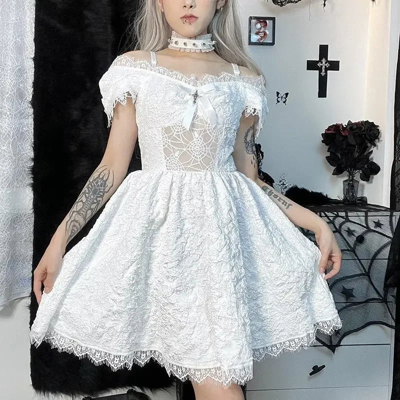 vmtvr  -  Gothic Cosplay Women's Party Dress Black White Red Halloween Harajuku Lolita Kawaii Sundress Cute Soft Girl Y2k Short Dresses