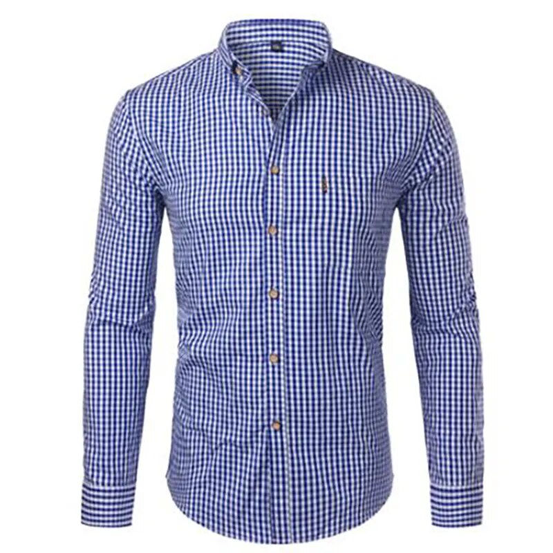 jiaabc Mens Plaid Shirt Long Sleeves Cotton Casual Slim Fit Shirts Button Up Men Dress Shirts Business Shirt Chemise Camisa Masculino