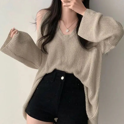 vmtvr Spring Summer Autumn Fashion Casual Solid Hollow Out Pullover Women's Soft Slim Tees Knitted Gentle Sexy Loose Sweater Top